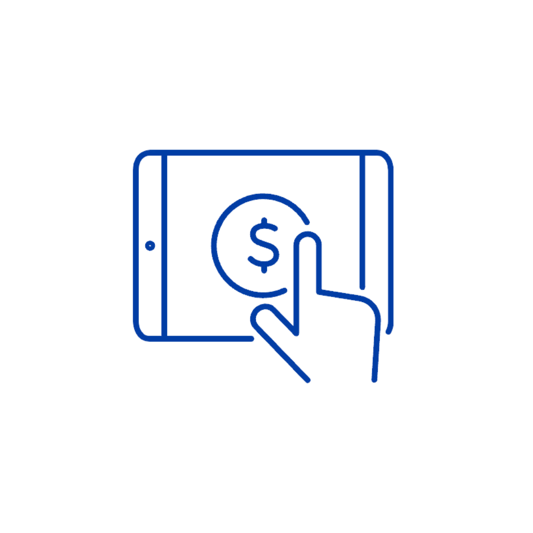 Zelle Easy Icon of a finger touching a phone screen with a $ in the center