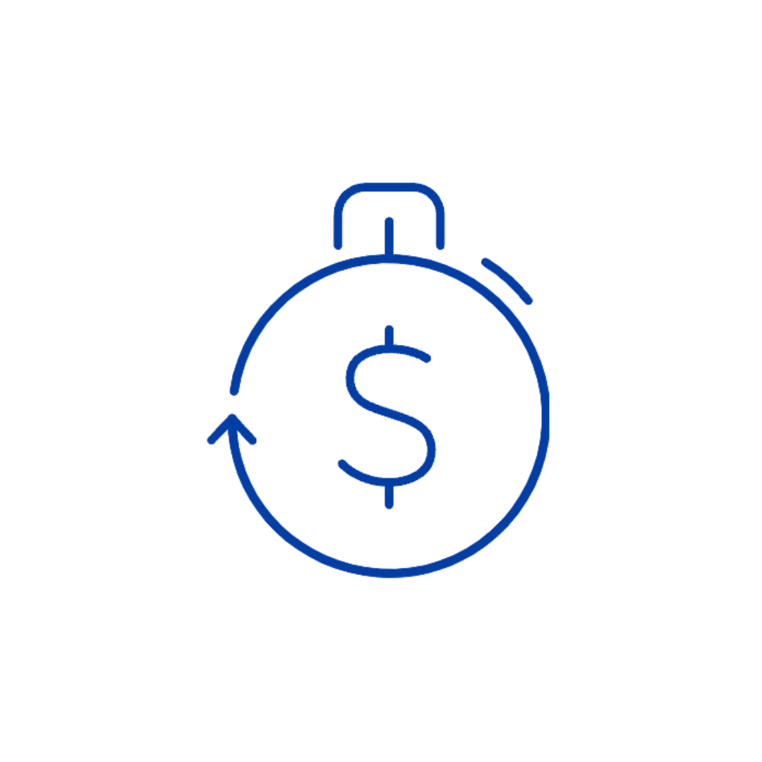 Zelle Fast Icon of a stopwatch with a $ in the middle